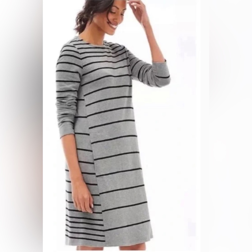 NWT J.Jill Grey Stripe French Terry Dress With Pockets